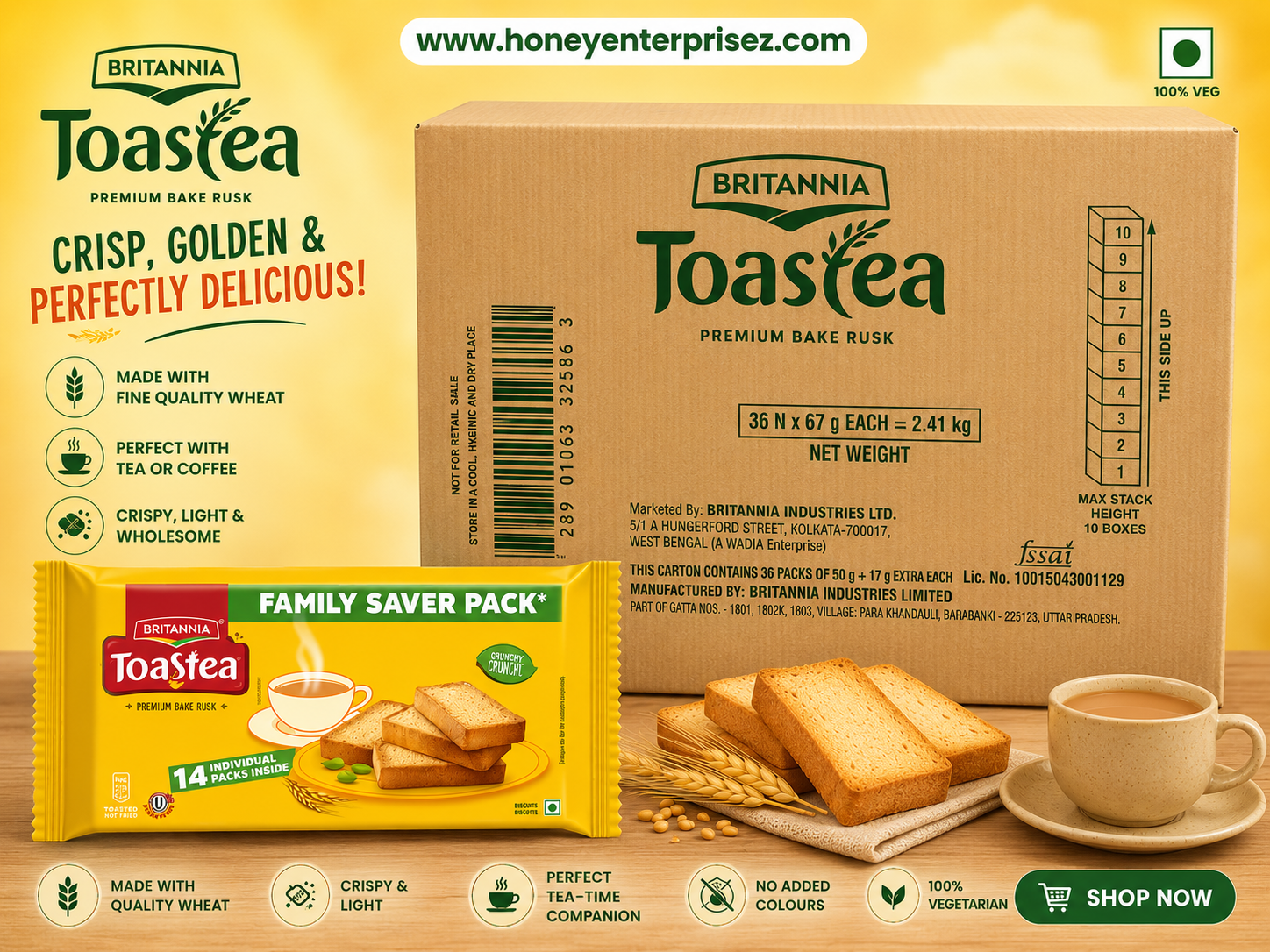 Britannia Toastea Premium Bake Rusk Mrp 10(1box contain 36pc)