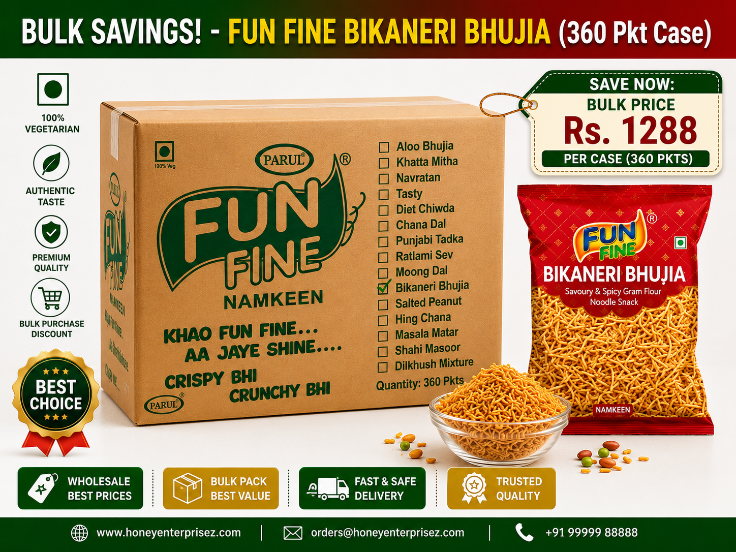 Parul Fun Fine Bikaneri Bhujia (Bulk Pack - 360 Pkts Case)