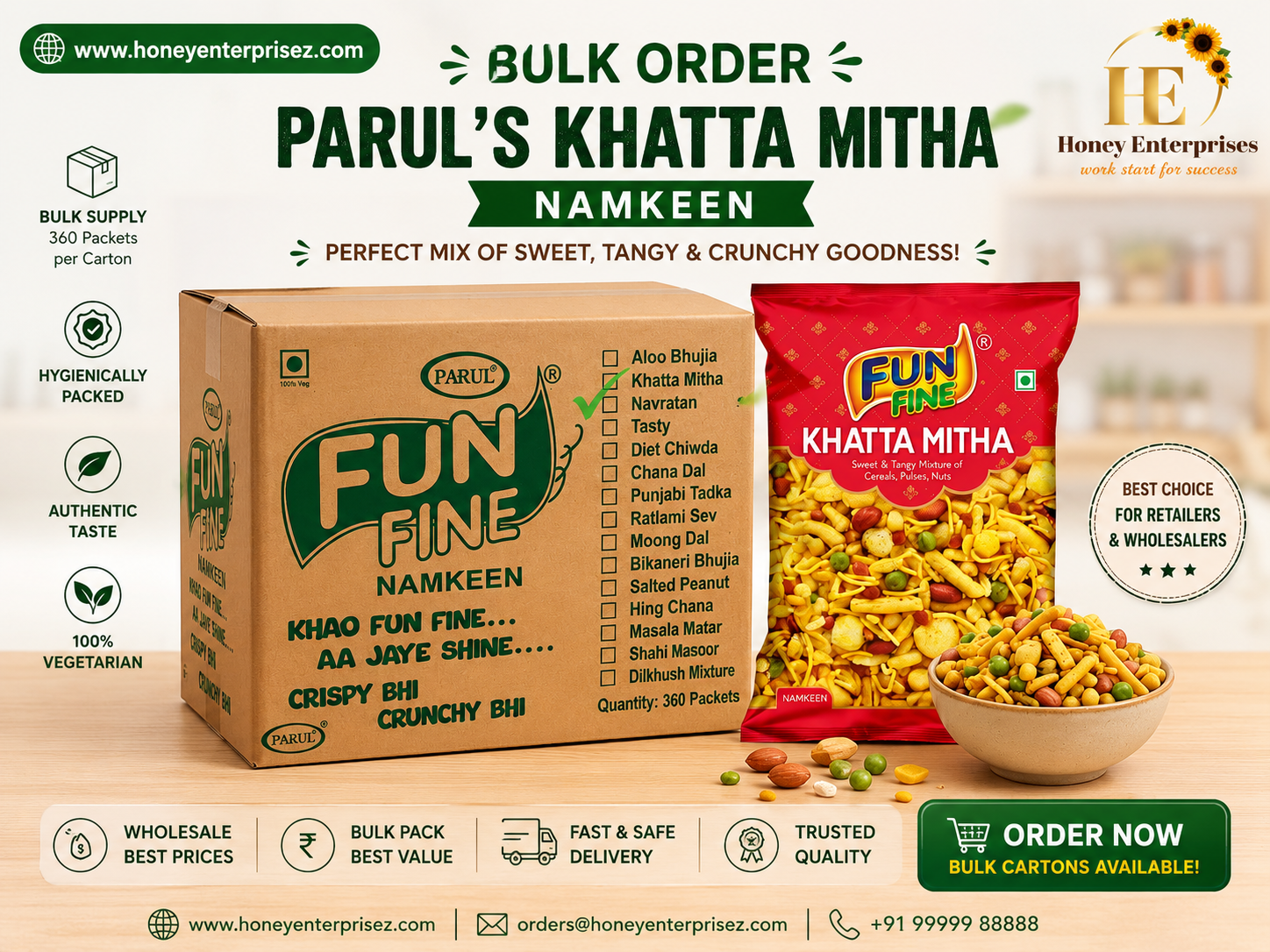 Fun Fine Khatta Mitha Namkeen (Bulk Order - 360 Packets Carton) Mrp 5Rs