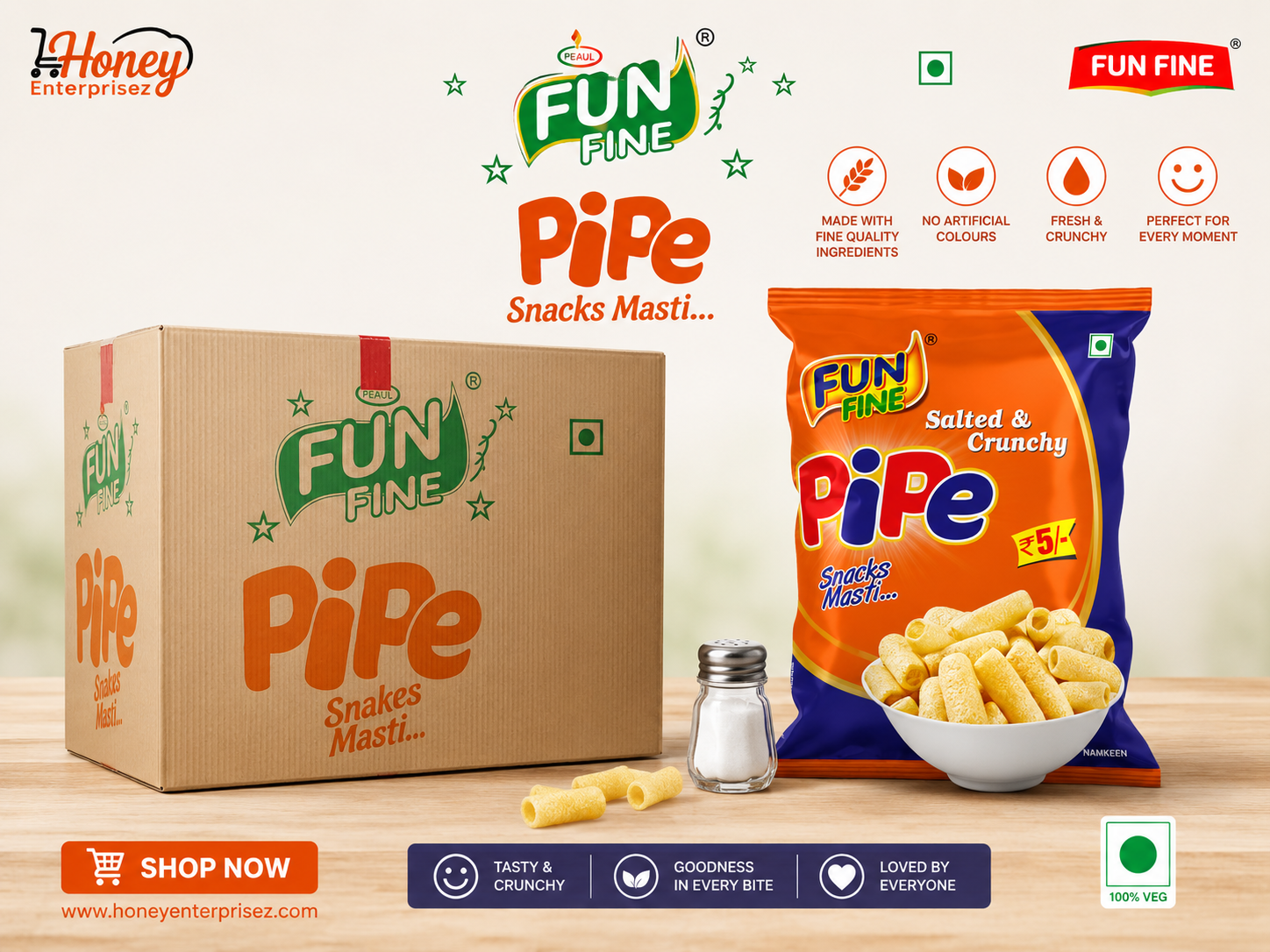 Fun Fine Pipe Snacks Masti (Salted & Crunchy Bulk Case) Mrp 5